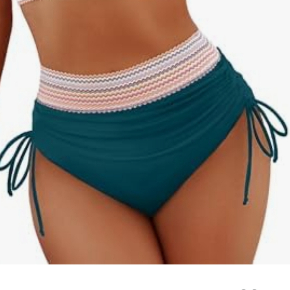 Blooming Jelly High Waist Tummy Control Teal Bikini Bottom Side Ties - Large